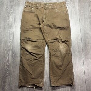 Vintage Eddie Bauer Pants Men 36x30 Brown Double Knee Duck Canvas Work Wear Flap